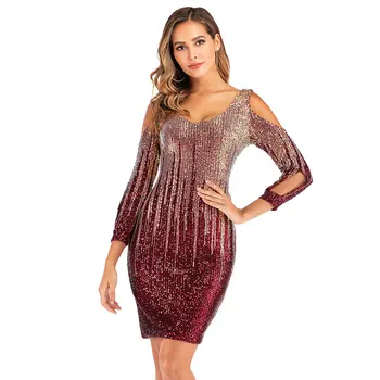 

BGW 202103ht Sequined Mini Cocktail Dresses Three Quarter Sleeves Sexy V Neck Multi Colors Cocktail Party Women Gown Robes 2020