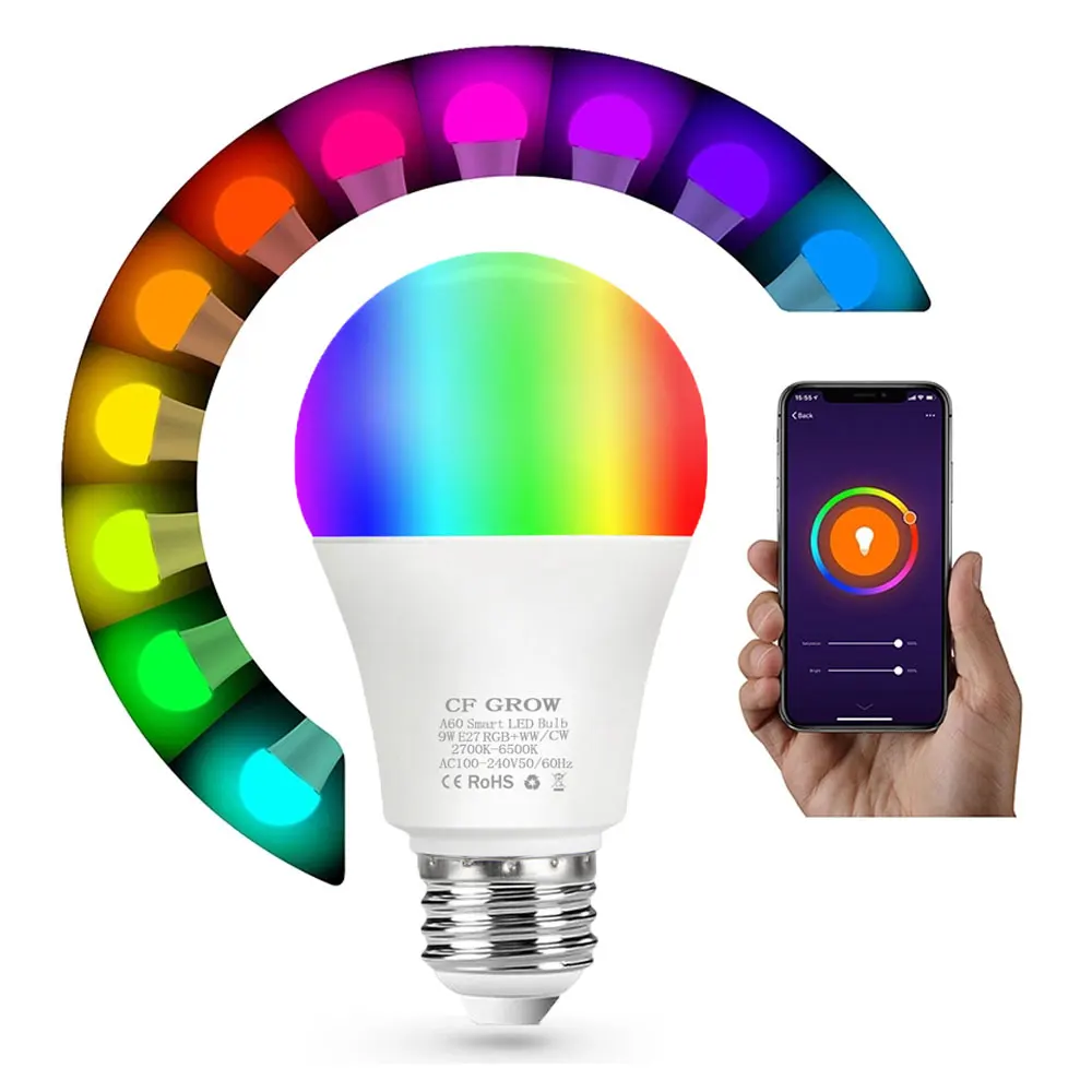 Умная лампа с Wi Fi 9 Вт 10 12 E27 A60 RGB волшебная для пробуждения совместимая светильник