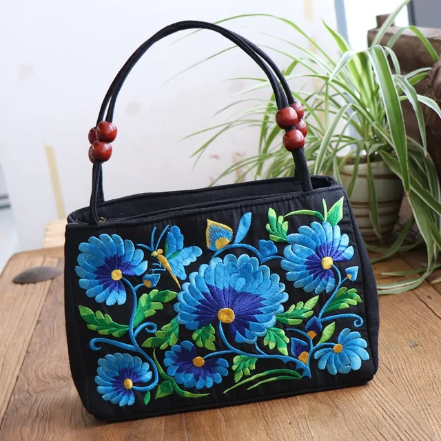 New Fashion Embroidery Women Small handbags National Floral Embroidered Lady Top-handle bags Single-layer Beading Falp Carrier 15