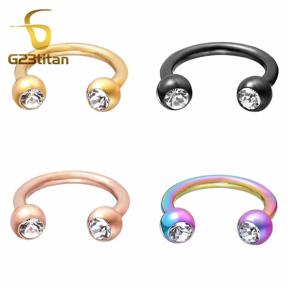 G23titan 16g Circular Barbells Crystal Titanium Septum Ear