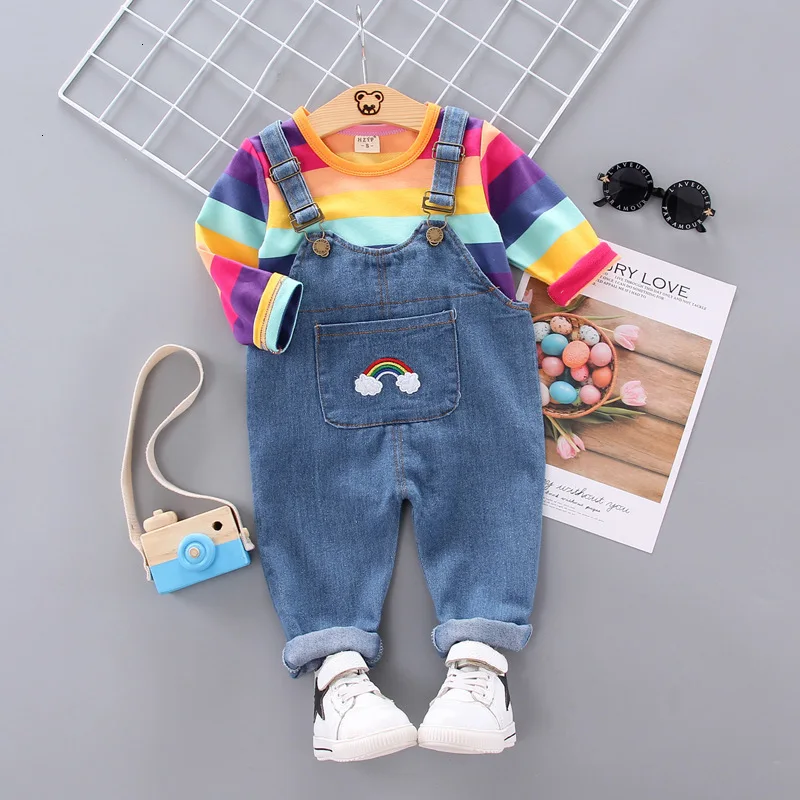 Осенние детские цветные комплекты одежды для малышей, полосатые комбинезоны с длинными рукавами для маленьких мальчиков и девочек, одежда для малышей, спортивные костюмы