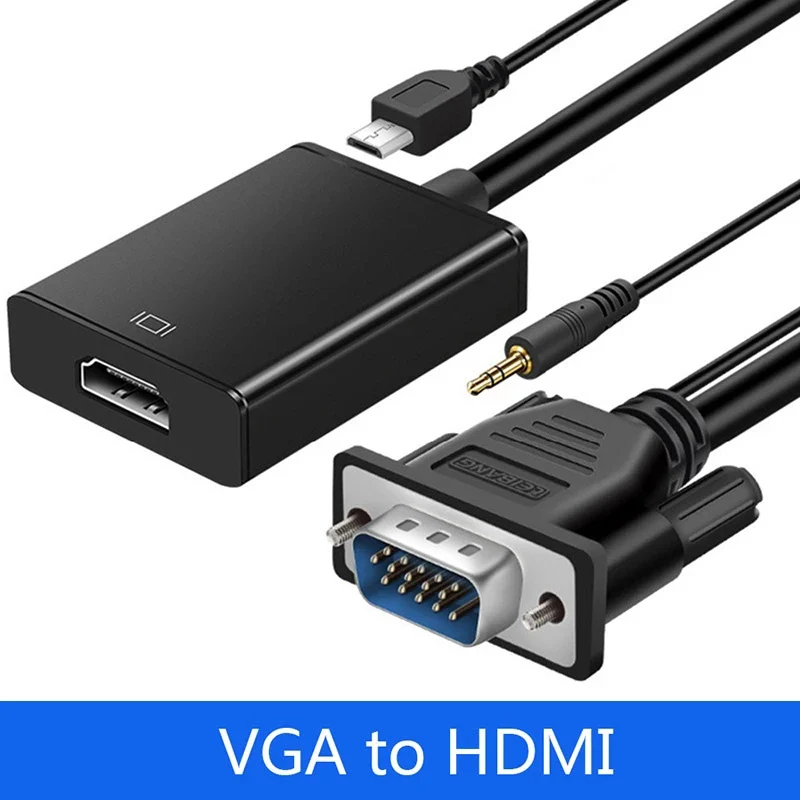 HDMI Male to VGA Male Transfer Wire Video HDTV Converter Adapter Aux Cable Neu 