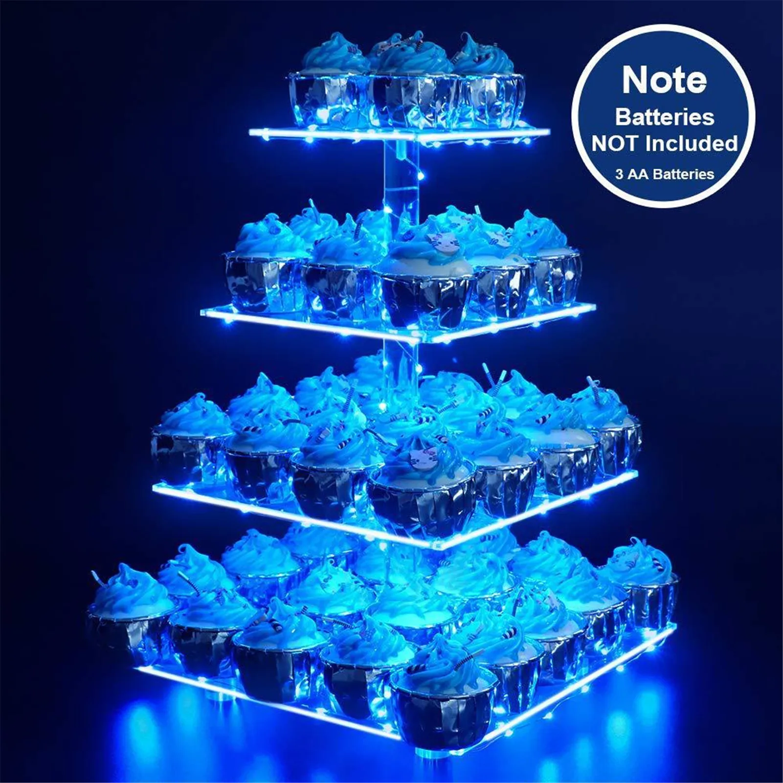 4-Tier Cake Plate Stand LED Light String Cupcake Holder Acrylic Cupcake Display Stand Holder Wedding Party Decoration Cake Tools