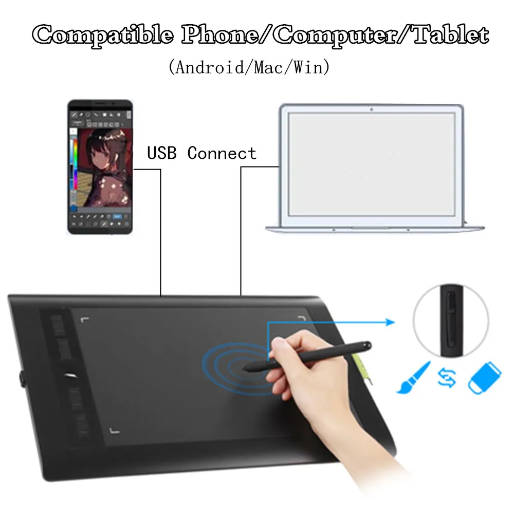 

Graphic Tablet AP1060 Smart Digital Tablet 10x6 inch Drawing Tablet 5080LPI Digital Drawing Pen compatible Computer and Phone