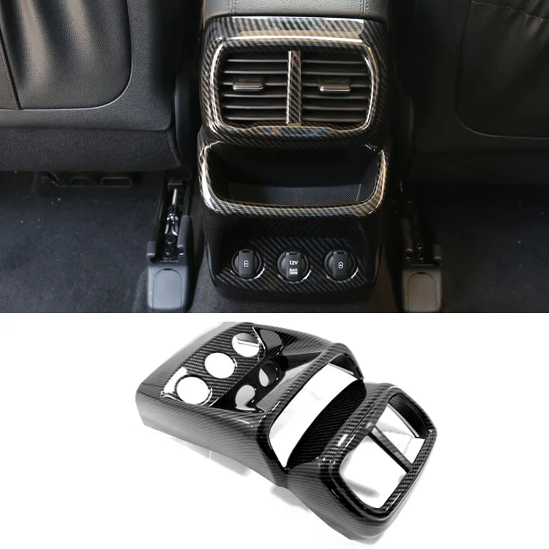 Для hyundai Santa Fe Автомобильный задний A/C вентиляционное отверстие крышка рамка наклейка молдинг для авто аксессуар - Название цвета: Carbon Fiber Black