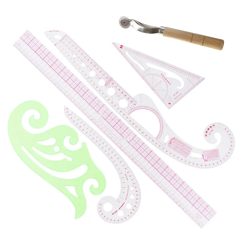 Multi Function Looen Curve Ruler Drawing Line Straight Sewing Clothing Rulers Sleeve Arm Curve Cutting Ruler Button Comma Set