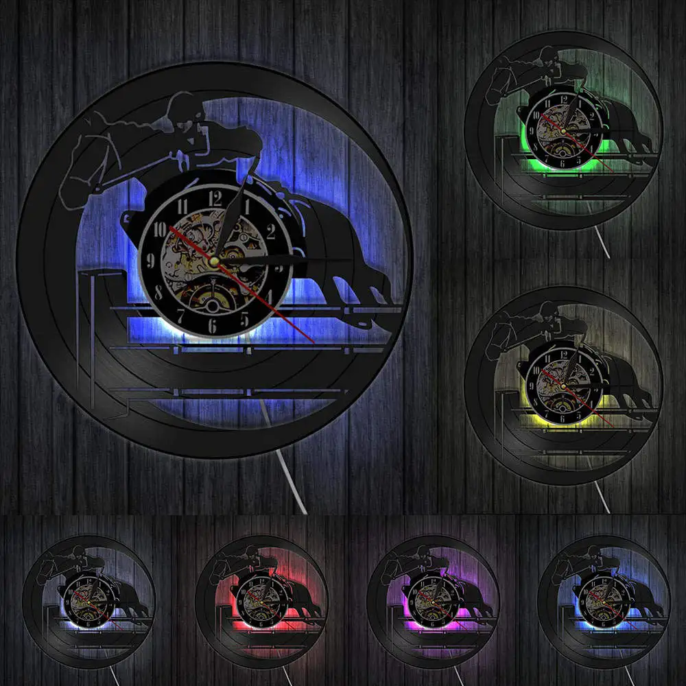 Equestrianism Hobby Vinyl Record Wall Clock Vintage Horseback Riding Sport Art Horse Rider Equestrian Vintage Clock Wall Watch - Цвет: With LED