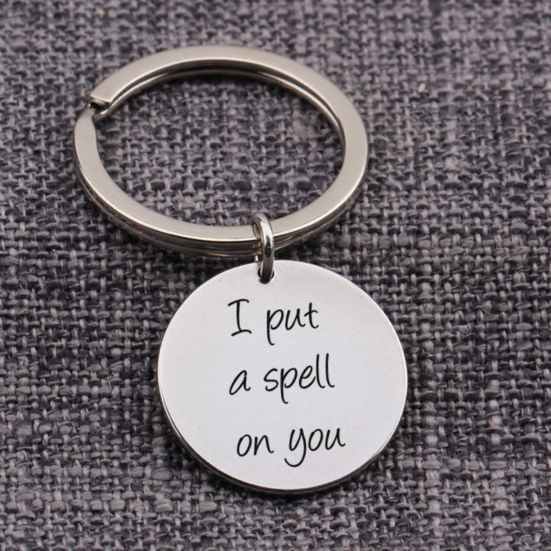 Key Holder I Put A Spell On You Pendants Car Keytag Halloween Gift Lovers Keepsake Hallowmas Round Piece Tag Keychain Gifts | Украшения и