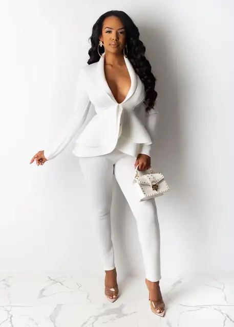 Nowy damski zimowy damski zestaw dresowy z pełnym rękawem Ruffles Blazers ołówek spodnie garnitur dwuczęściowy zestaw Office Lady stroje jednolite 3