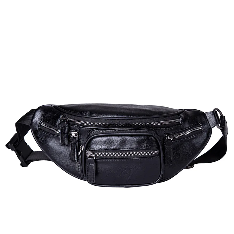 Multifunction Men Bags Shoulder Bag Waterproof PU Leather Anti Theft Chest Pack Short Trip Messengers Crossbody Bag Male - Цвет: Black