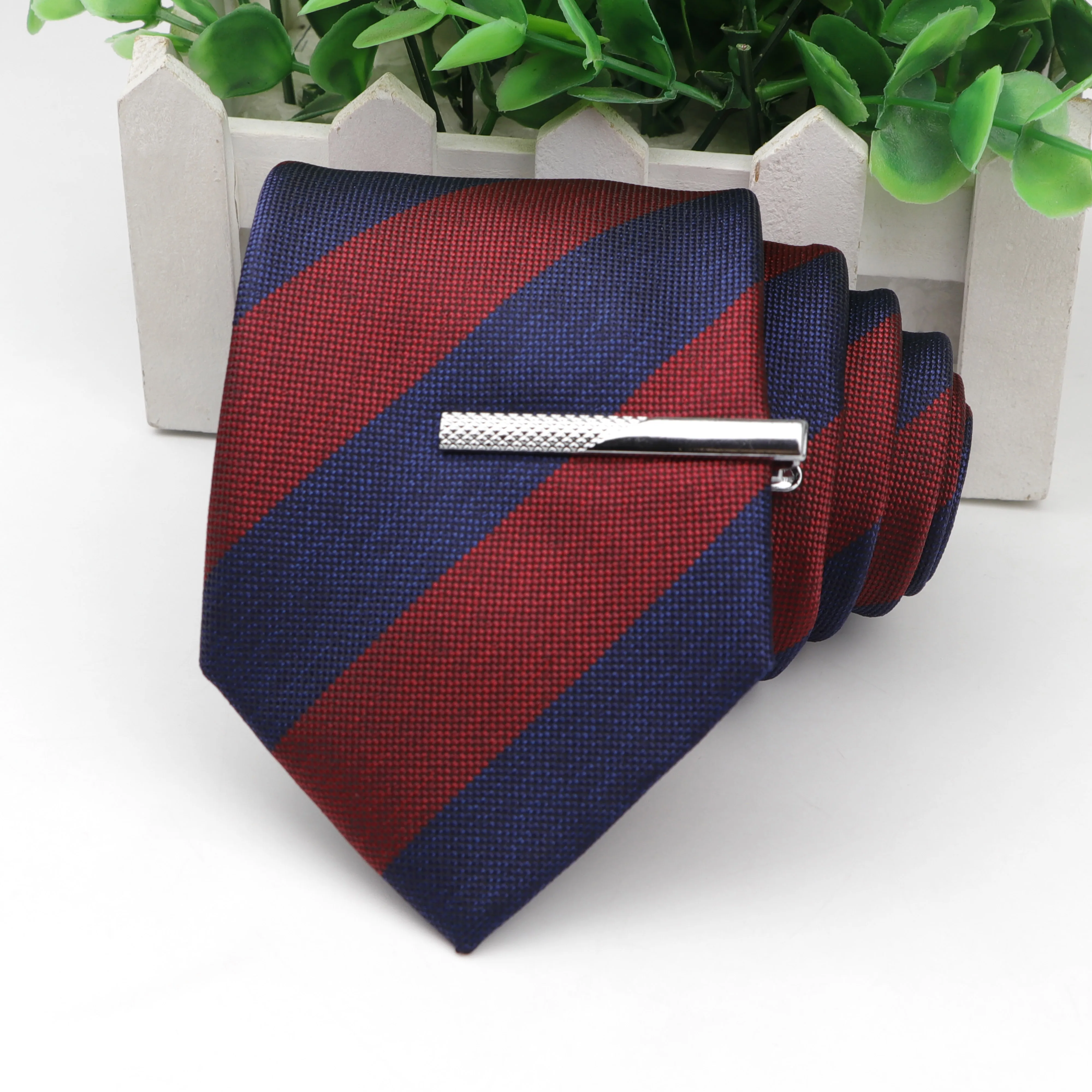 Набор галстуков и зажимов 8 см формальные полосатые Узкие галстуки для мужчин Пряжка для галстука Серебро Хром Нержавеющая сталь для одежды аксессуары