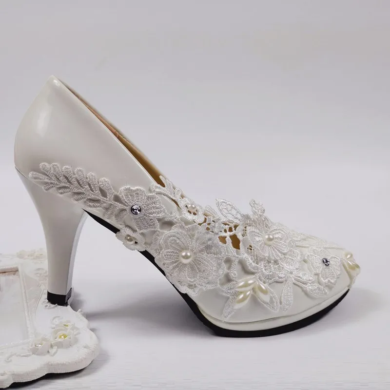 BaoYaFang White Flower Pumps 2020 New arrival Fashion wedding Bride High heels shoes for woman ladies party dress | Обувь