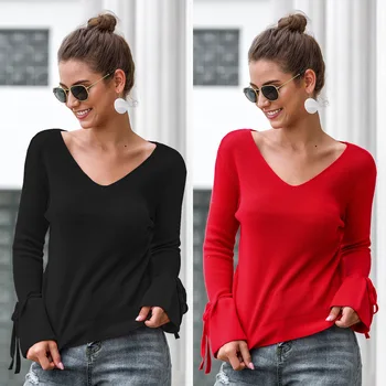 

Madam clothing OWLPRINCESS 2020 Autumn Casual Lantern Sleeve Sweater V-neck T-shirt