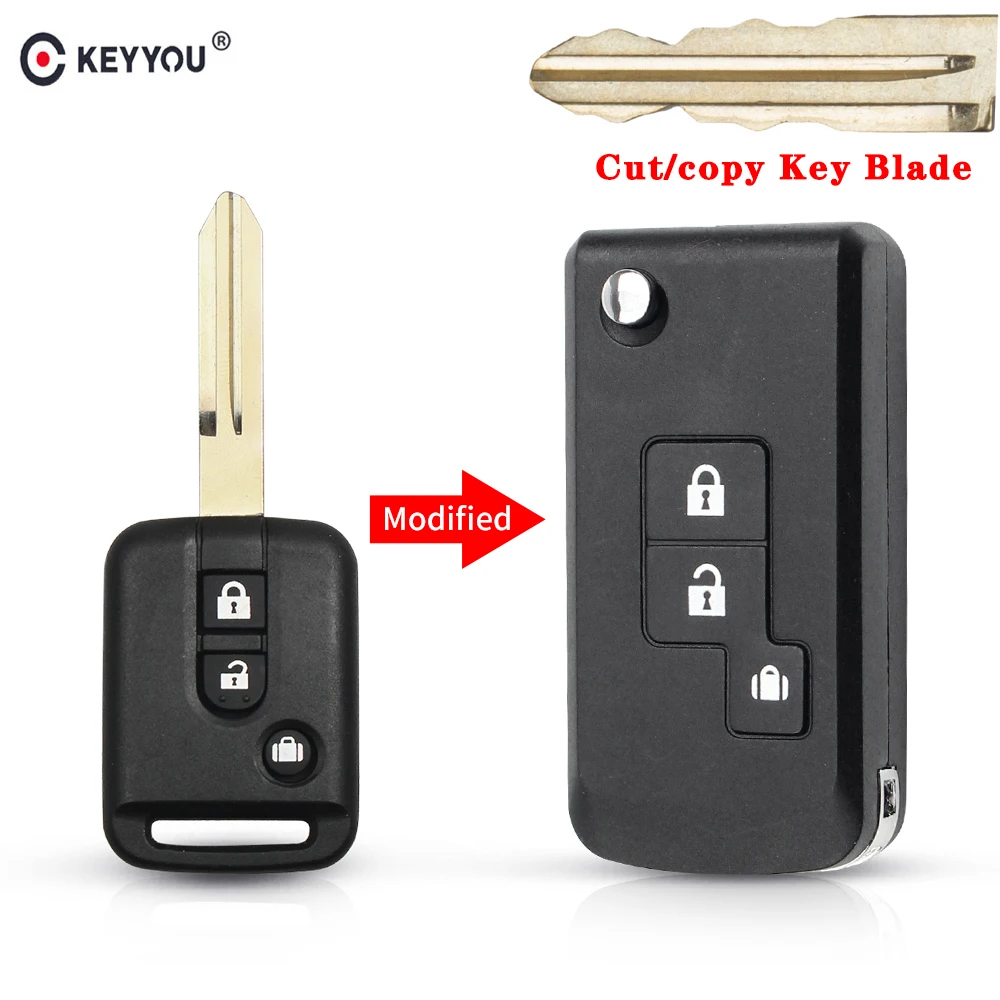 

KEYYOU Cut/Uncut Blade 3 Buttons Modified Flip Folding Car Key Shell Fob Cover Case For Nissan Micra 350Z Pathfinder Navara