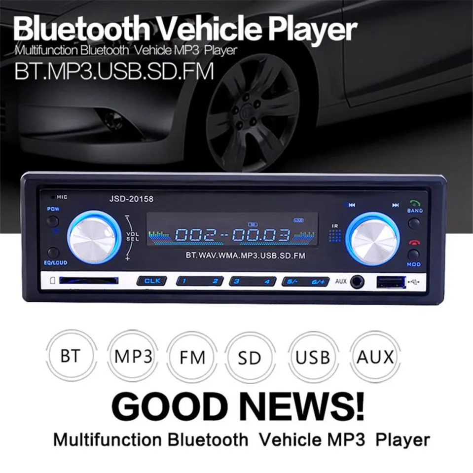 Франшиза JSD 20158 автомобиль один DIN аудио стерео SD MP3 плеер радио приемник Bluetooth