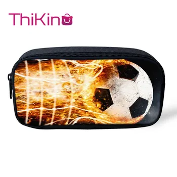 

Thikin Fire Soccer Ball Casual Pencil Bags Pen Bag for Boys Pen Case Student Makeup Storage HandBags Pen Purses for Kids