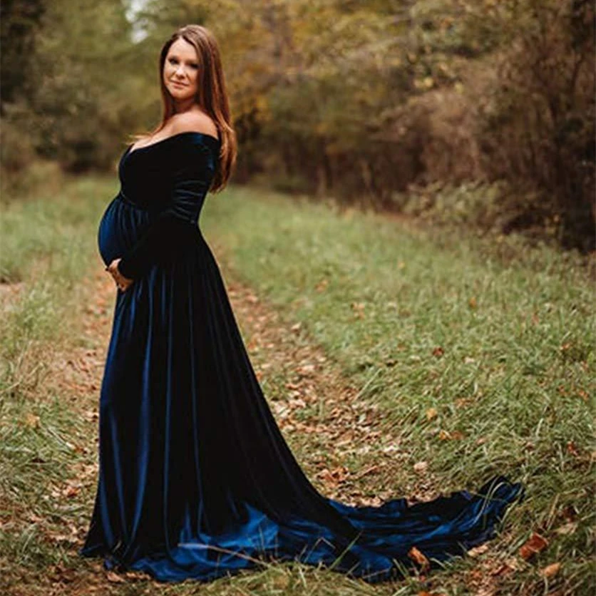 New Pleuche Maternity Dress Photography Long Pregnancy Dresses Elegence Maxi Maternity Gown Photo Prop For Pregnant Women Shoot