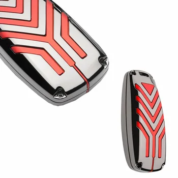 

Metal alloy Key Case Striped Red Cover Protective Shell Housing For Ford Edge Fusion Mustang F150 Explorer