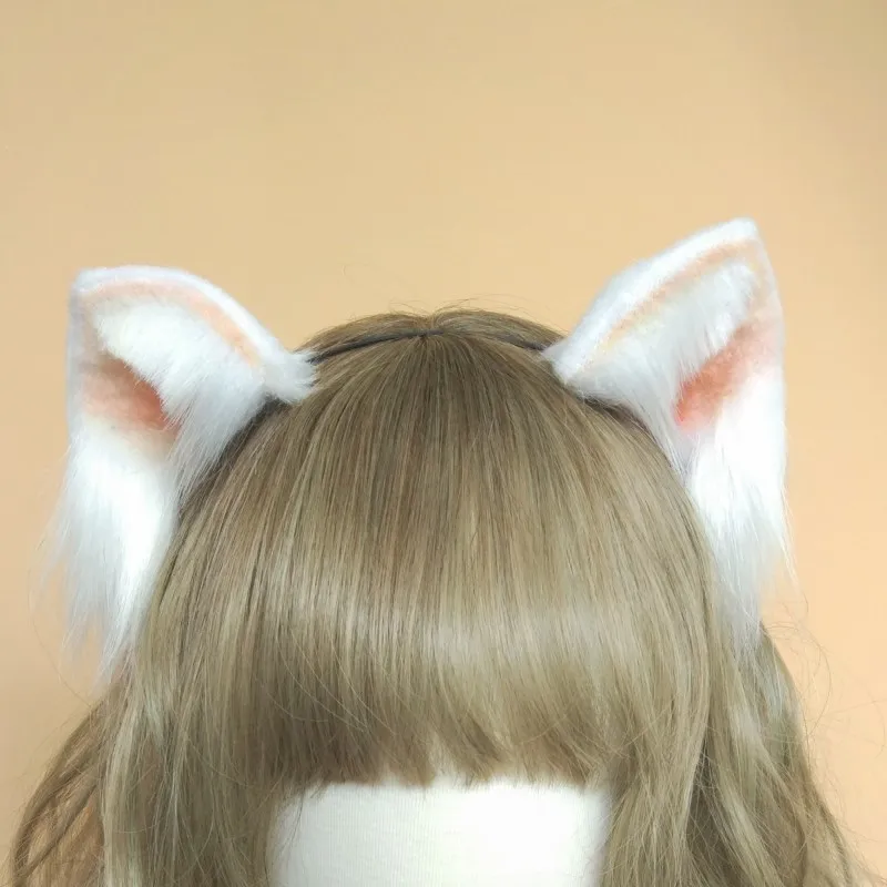 Лолита косплей костюм аксессуары Симпатичная кошка neko уши лиса обруч для волос черный белый головной убор сделано в ручную