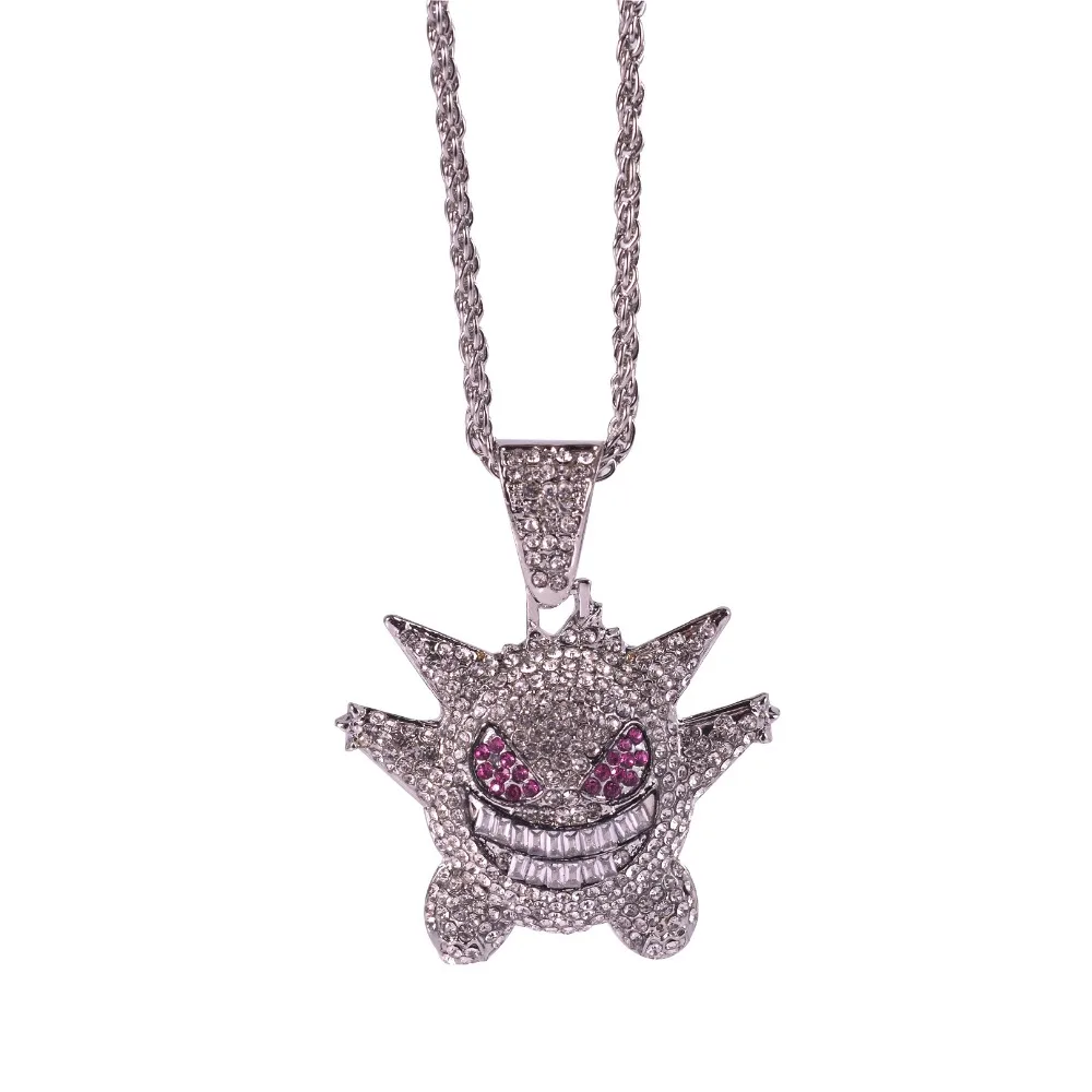 Хип-хоп золото/серебро CZ кулон ожерелье для мужчин маска Gengar персонажи мультфильмов очаровательные цепи ожерелье s ювелирные изделия Прямая