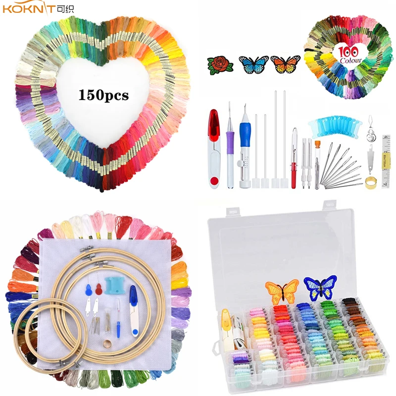 Magic Embroidery Pen Stitching Punch Needles DIY Cross Stitch Floss Threads Kits