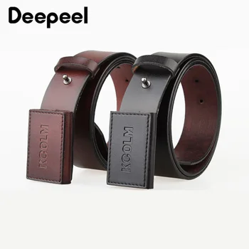 

Deepeel 3.8*105-160cm Harajuku Second Layer CowhideLeather Belt Retro Genuine Leather Anti-allergy Smooth Buckle Belt for Men