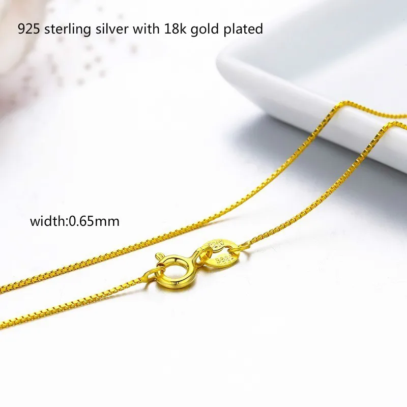35cm-80cm Tiny Real 925 Sterling Silver with Gold Color Slim Box Chain Necklace Womens Kids Girls Mens Jewelry kolye collares - Image 2