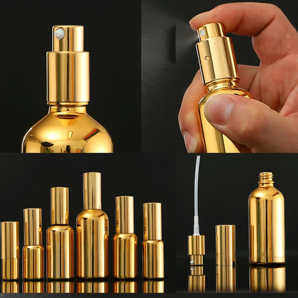 

High-grade Electroplating Gold Cosmetics Sub-bottle Glass Essential Oil Bottle Lotion Press Bottle Spray Bottle