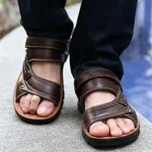 Летняя мужская обувь; коллекция года; модные пляжные сандалии; мужская повседневная обувь двойного назначения; сандалии из натуральной кожи; Размеры 37-44