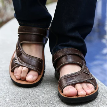 

Summer Man Shoes 2018 Fashion Beach Sandals Dual-purpose Men Casual Shoes Genuine Leather Sandal Size 37-44 Walker Peak