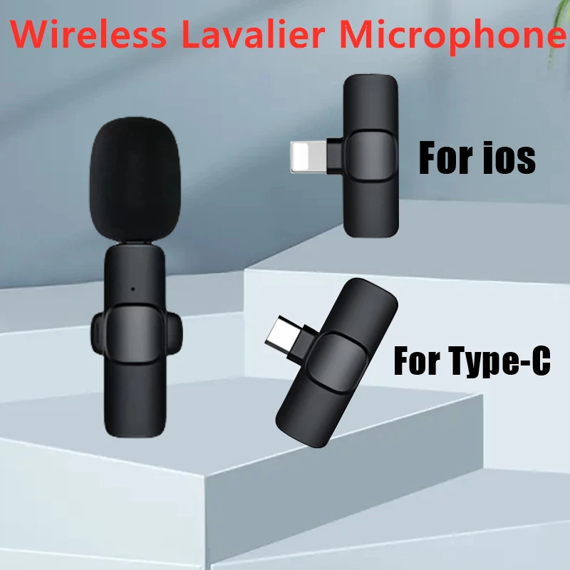 Wireless Lavalier Microphone Portable Audio Video Recording Mini Mic For iPhone 13 12/Type-C Mobile Phone Mike Live Game Teach mic stand Microphones