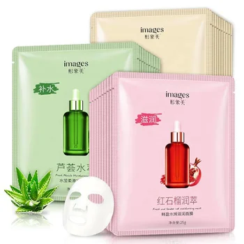 

10Pcs IMAGES collagen plant extract face mask aloe vera pomegranate lemon moisturizing Anti-Aging facial mask korean skin care