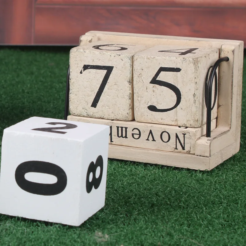 Vintage Woode Desk Calendar DIY Wood Block Art Crafts Perpetual Table Ornaments Bedroom Office Home Decoration Christmas Gift