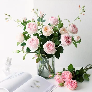 

5pcs/lot Home Art Decor 2 Heads 90cm Pink Plastic Rose Valentines Gift Wedding Ceremony Party Favor Red/White Artificial Flower