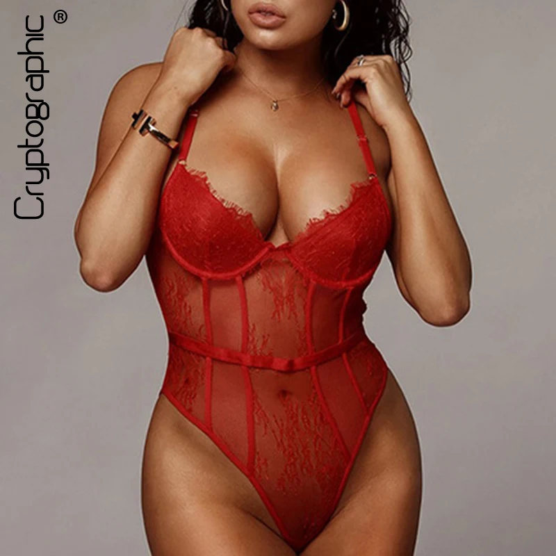 

Sexy New Sexy Women's Red Bodysuits Solid Lace Backless Hollow out Straped Bodysuits Fashion Rompers Transparent Bodysuits