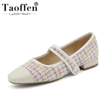 

Taoffen Women Genuine Leather Spring Flat Shoes Women Daily Office Work Shoes Retro Plaid Female Flats Footwear Size 34-39