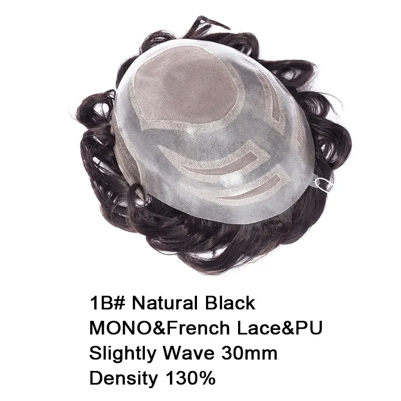1B Natural Black SEGO " x 10" Отделка: кружево и подойдет как для повседневной носки, так и ПУ Для мужчин накладки из искусственных волос настоящие человеческие системы замещения волос парик поли вокруг волосы с разной направленностью кутикулы Density130 - Парик Цвет: 1B Natural Black