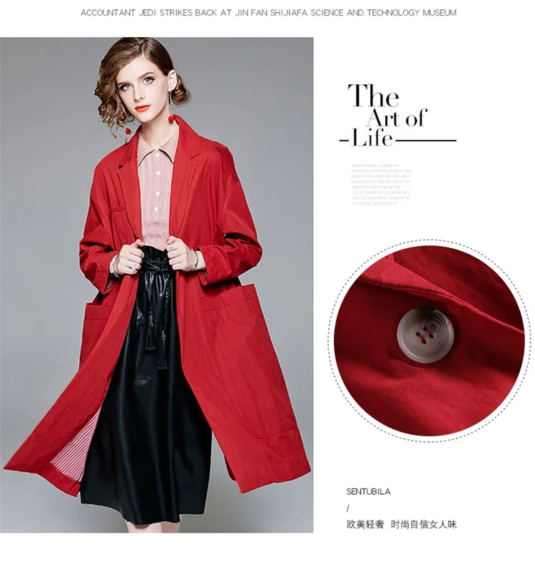 2019 Женская Новая Осенняя Высококачественная верхняя одежда berif однотонный M-long отложной цветной универсальный свободный Тренч