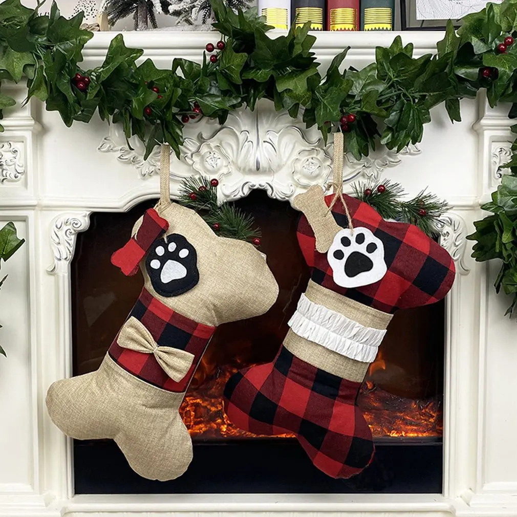 

Christmas Xmas Hanging Bone Sock Party Tree Decor Santa Stocking Sock Gift Candy Bags Lovely Gift For Children Fireplace Tree