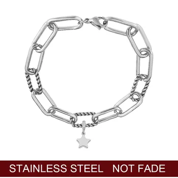 

Charm Star Bracelet Stainless Steel Chain Bracelet for Women Girls Chic Stars Jewelry Silver-Color Fashion Accessories