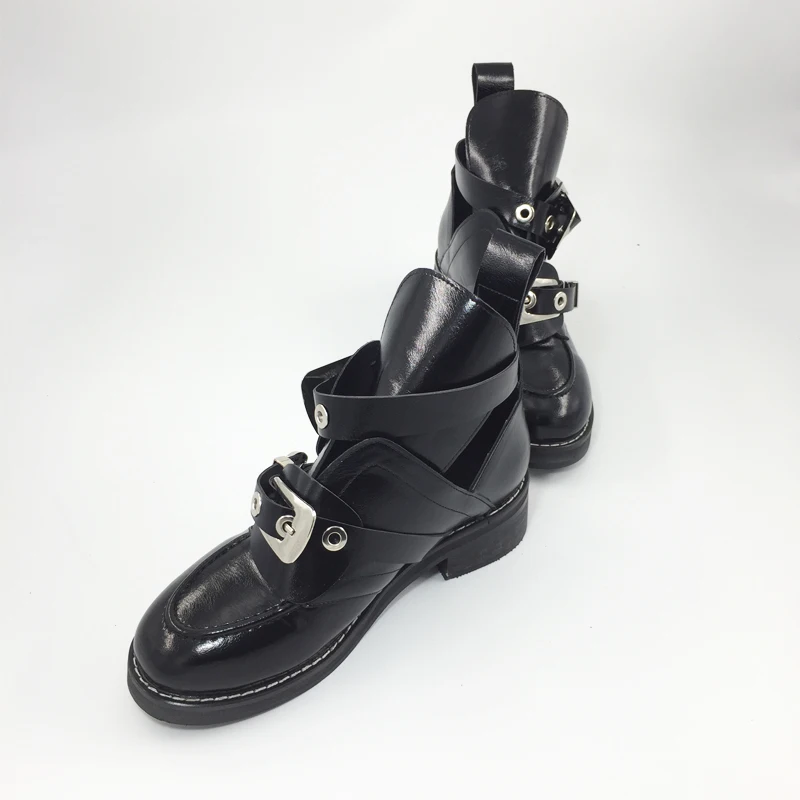 Scarpe donna/ г. Женская обувь черные мотоциклетные ботильоны на платформе женская обувь с металлическим круглым носком женская обувь