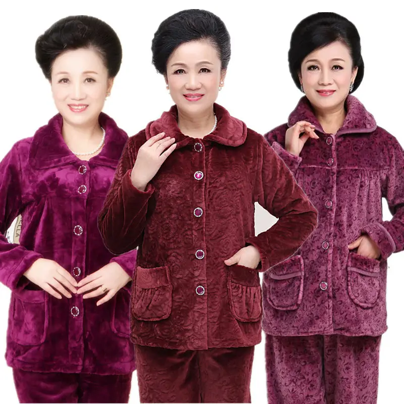 Winter Warm Women Pajamas Set Flannel Pyjamas Sets Thick Sleepwear Warm Flannel Long Sleeves Pijama Thick Homewear