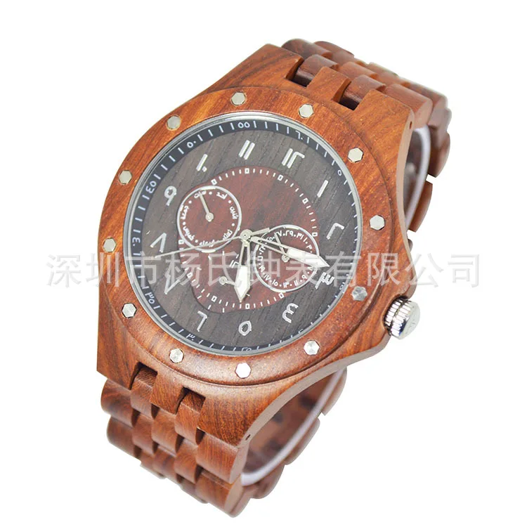 

New Style Multi-functional Men Wooden Watch Quartz Movement Natural Red Sandalwood Watch Europe And America Wood Table