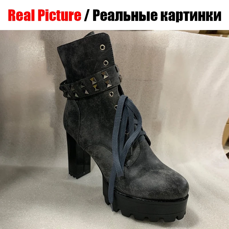 Женские мотоциклетные ботинки BONJOMARISA с заклепками зимние теплые меховые на