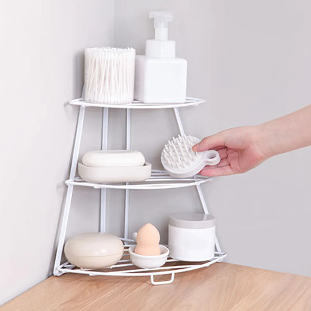 Desktop Towel Iron Triangular Kitchen Organizer Shelf Three Layers Bathroom Drain Holder Corner Home Storage Rack Portable