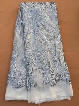 

Luxury African Jacquard Fabric Lace Nigerian French Tulle Lace High Quality Brocade Lace Fabric for Wedding Party Dress Silver