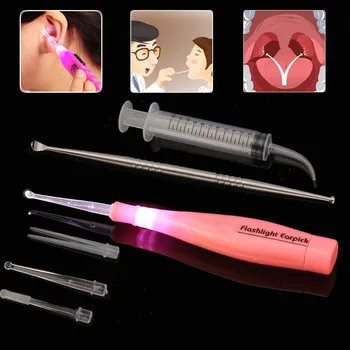 

Tonsil Stone Remover Tools Kit LED Light Ear Wax Remover With 3 Tips Earpick 12cc Irrigator Syringe Oral Clean Care Tool