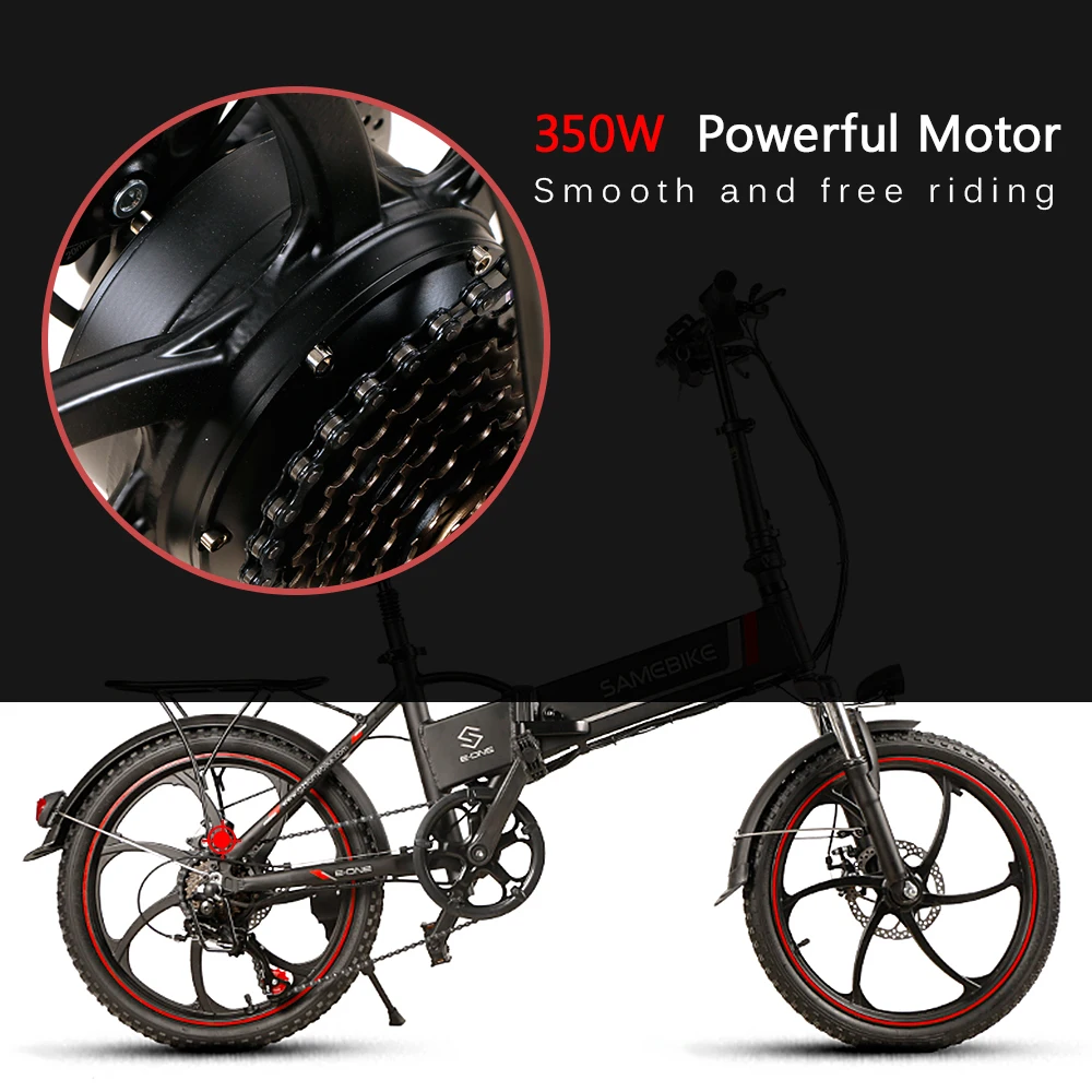samebike 20 Inch Folding Electric Bike Scooter Power Assist Electric Bicycle E-Bike Scooter 350W Conjoined Rim E-Bike
