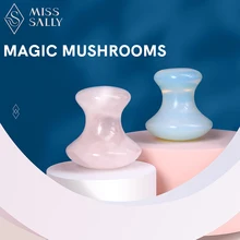 

Miss Sally 2Pcs Natural Mushroom Jade Roller Facial Massage Stone Gouache Scraper Face Massager Guasha Board Face Lifting Tool