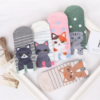 

Colorful Sock for Woman Short Adult Kawaii Ladies Soft Sox Cartoon Stripe Cat Socks Cotton Spring Summer Female Trendy Skarpetki